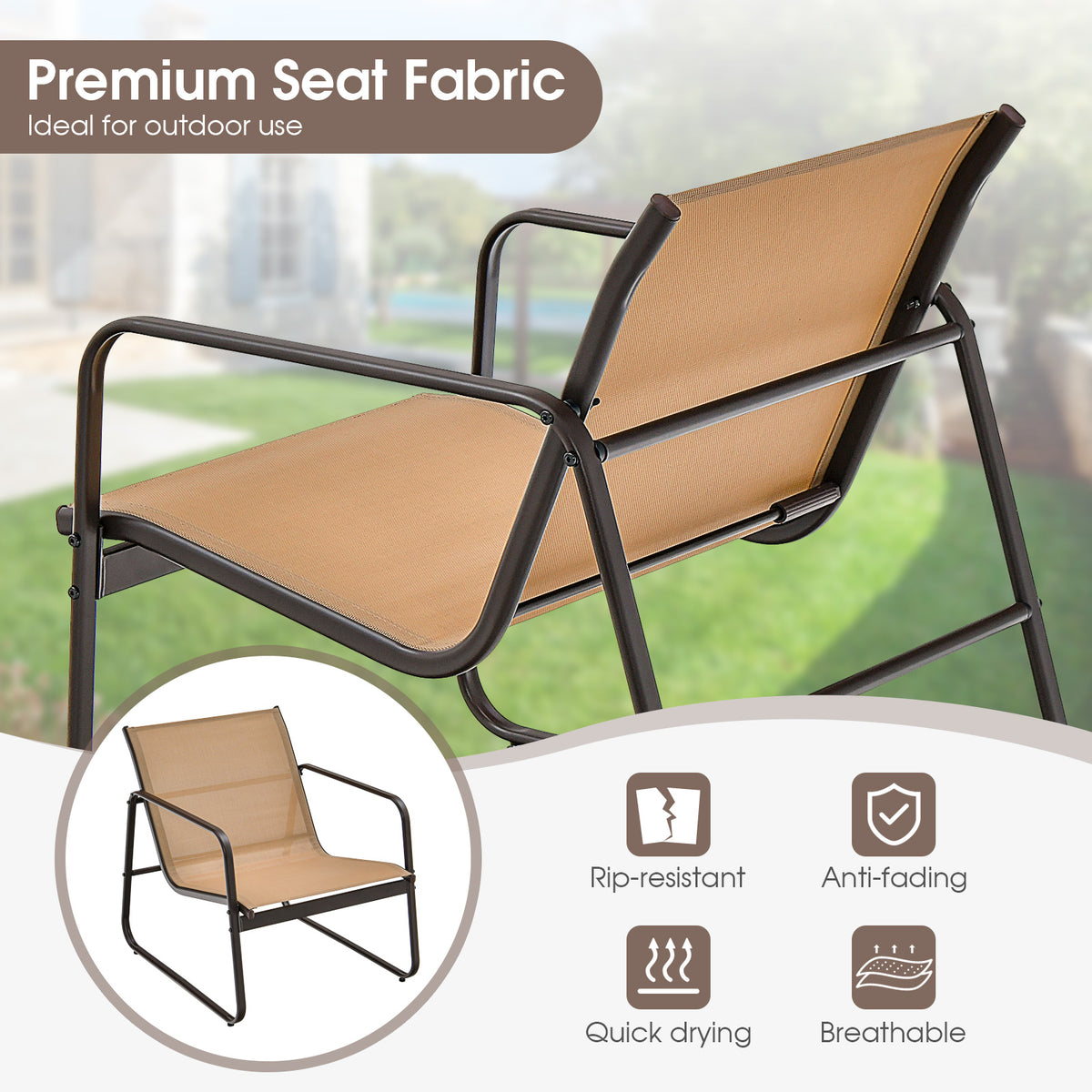 3 Pieces Patio Conversation Set with Breathable Fabric and Tabletop