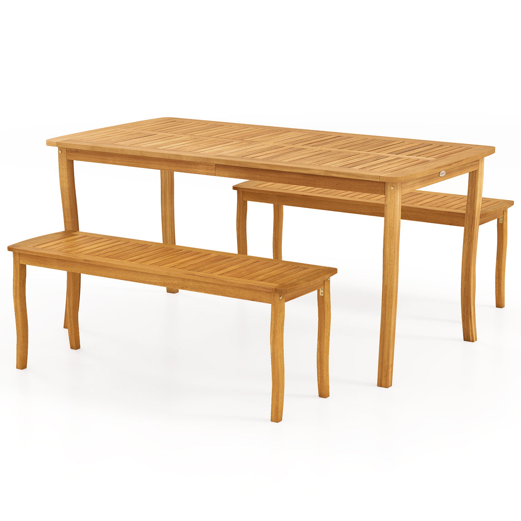 3-Piece Acacia Wood Patio Dining Set with Table & Benches