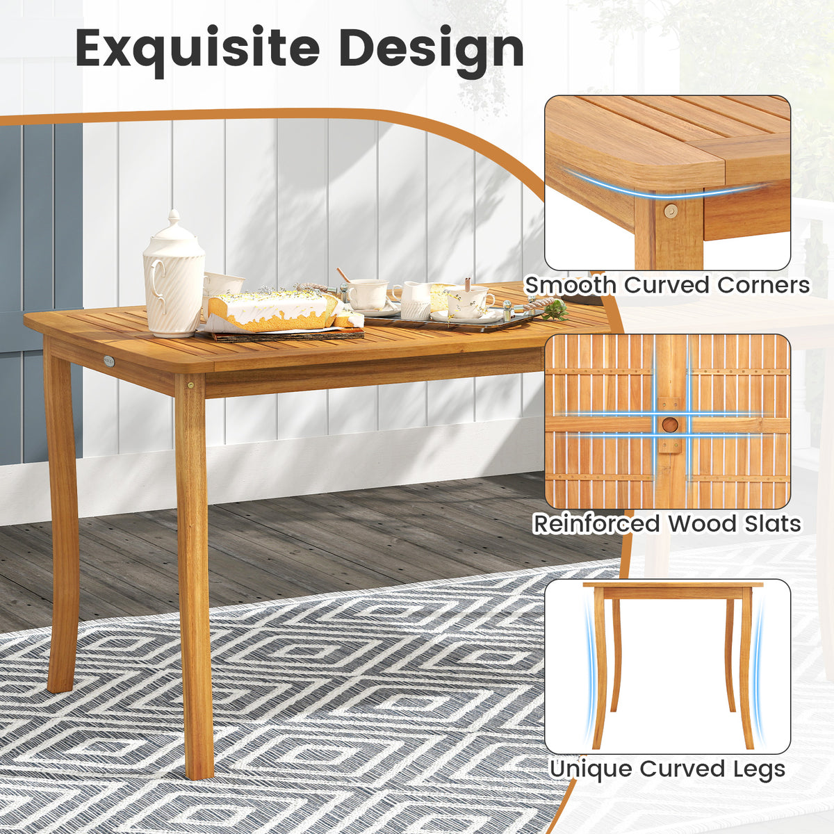 3-Piece Acacia Wood Patio Dining Set with Table & Benches