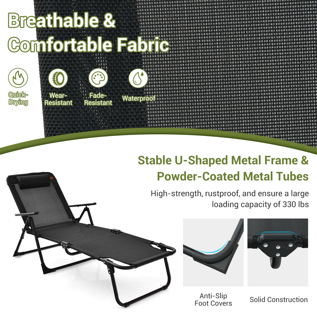 3 Pieces Patio Folding Chaise Lounge Set with PVC Tabletop