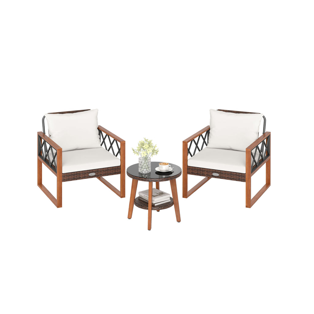3-Piece Patio Furniture Set with Tempered Glass Table - Off White