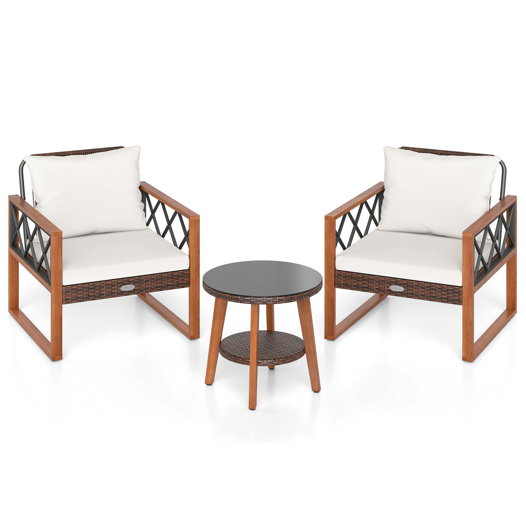 3-Piece Patio Furniture Set with Tempered Glass Table - Off White