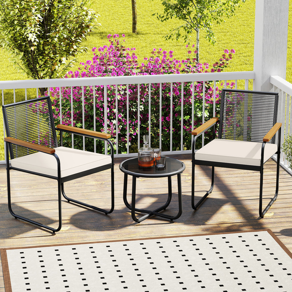 3 Pieces Patio Furniture Set PE Rattan Porch Chairs with Round