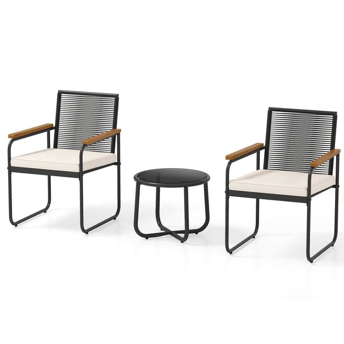 3 Pieces Patio Furniture Set PE Rattan Porch Chairs with Round