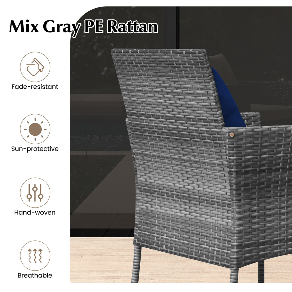 3 Pieces Patio Furniture Set with Cushioned Chairs and Tempered Glass