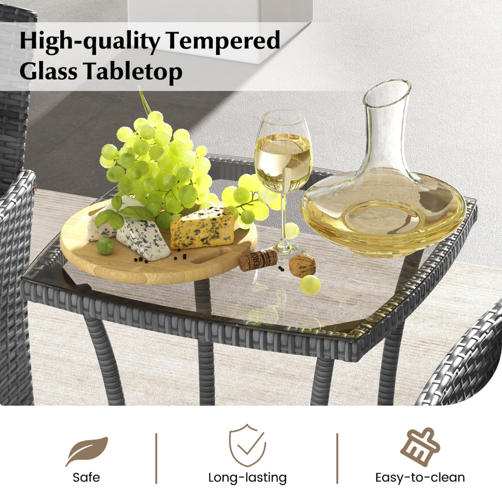 3 Pieces Patio Furniture Set with Cushioned Chairs and Tempered Glass