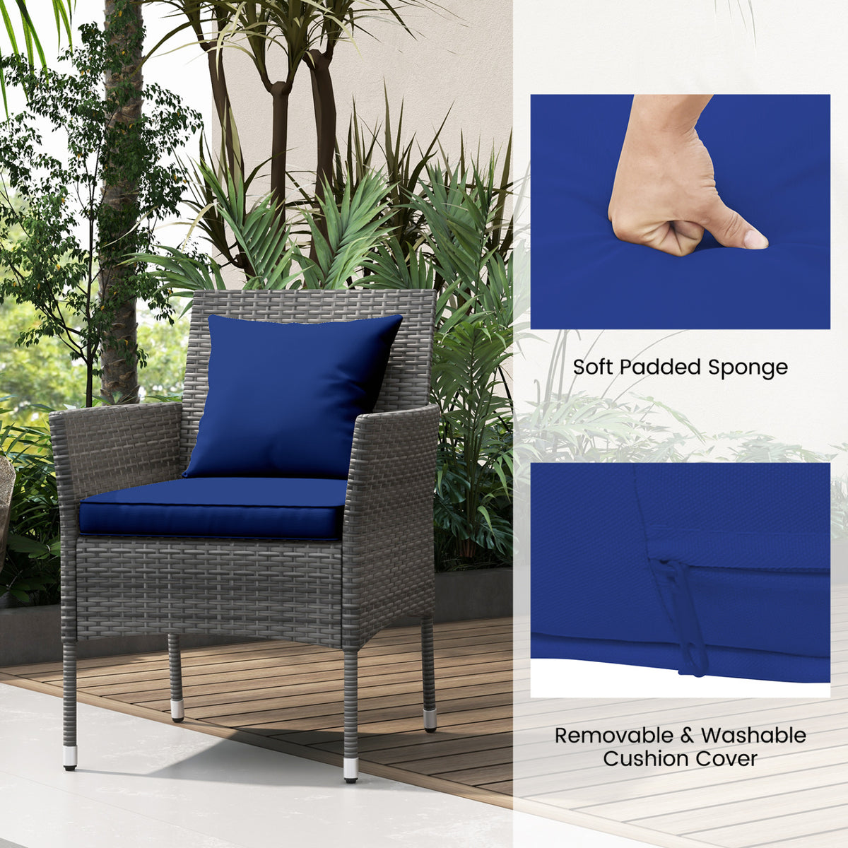 3 Pieces Patio Furniture Set with Cushioned Chairs and Tempered Glass