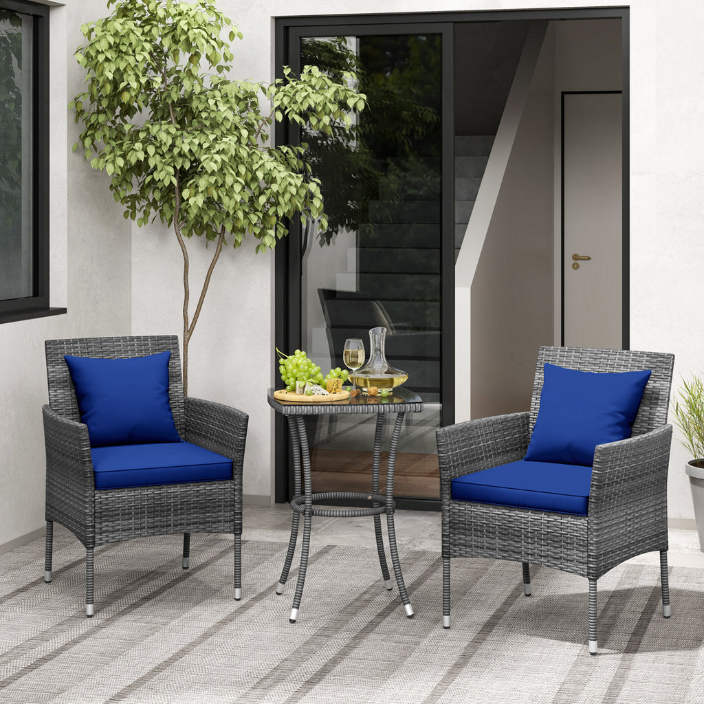 3 Pieces Patio Furniture Set with Cushioned Chairs and Tempered Glass