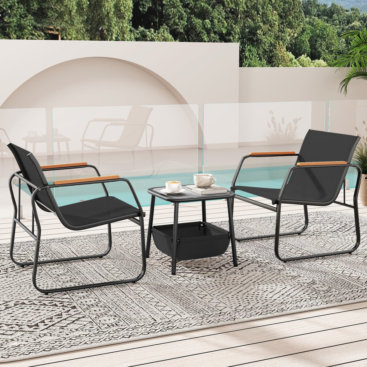 3 Pieces Patio Furniture Set Outdoor Bistro Conversation