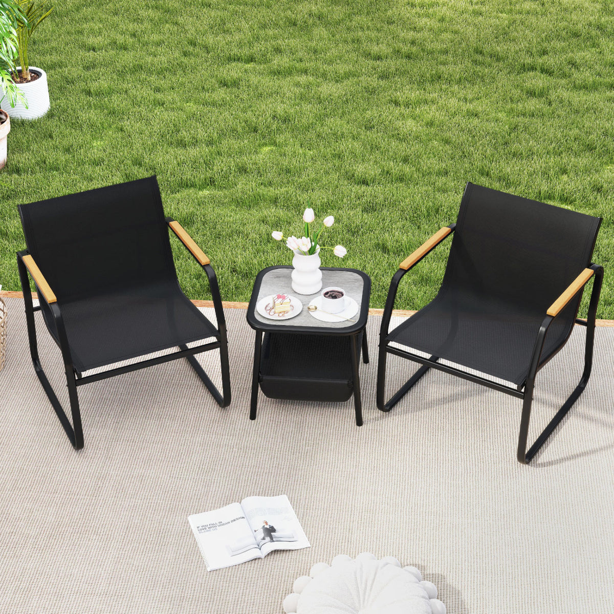 3 Pieces Patio Furniture Set Outdoor Bistro Conversation