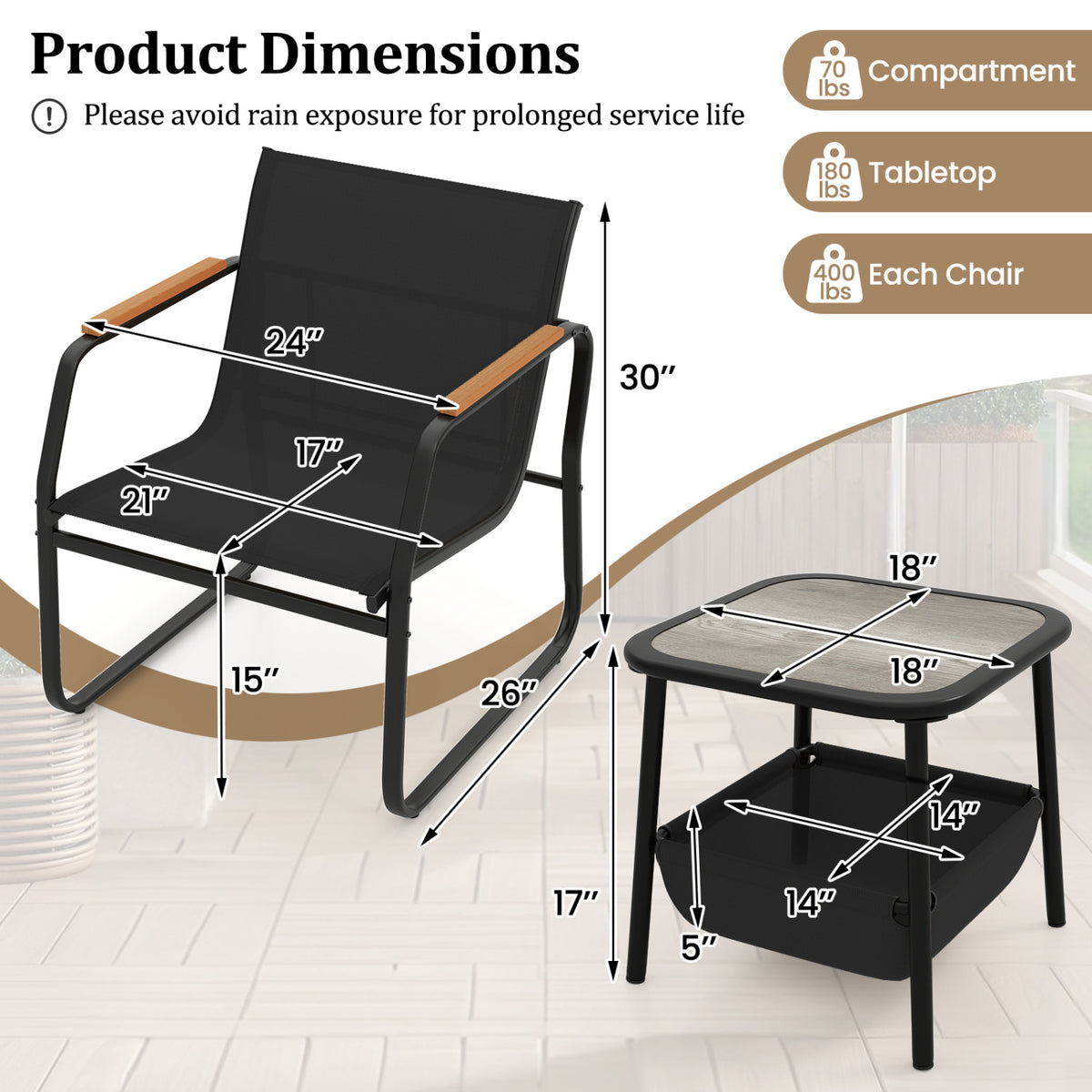 3 Pieces Patio Furniture Set Outdoor Bistro Conversation
