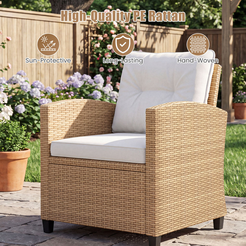 3-Piece Patio Furniture Set with Glass Coffee Table - Black & Brown Rattan