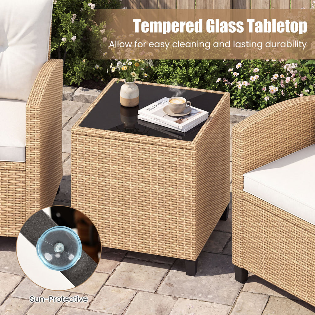 3-Piece Patio Furniture Set with Glass Coffee Table - Black & Brown Rattan