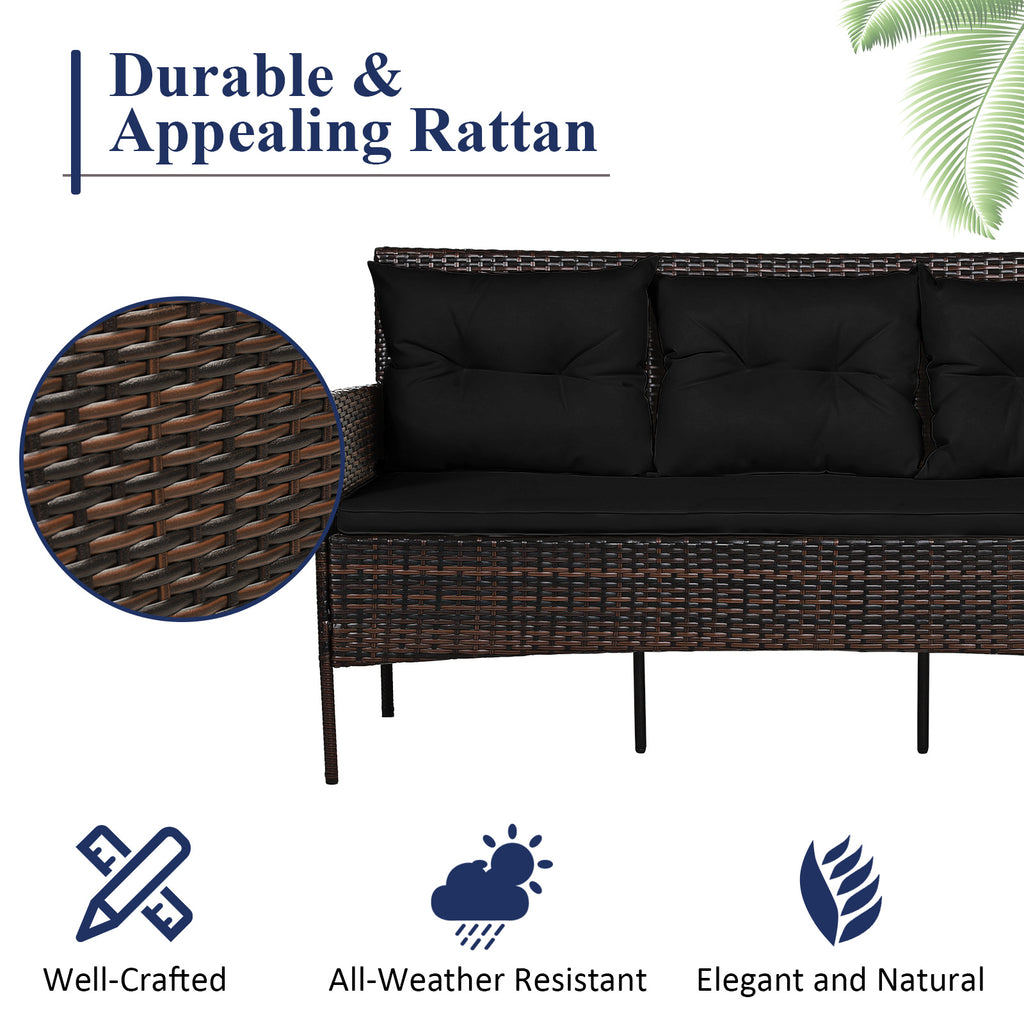 3-Piece Patio Sectional Sofa Set with Cushions - Black
