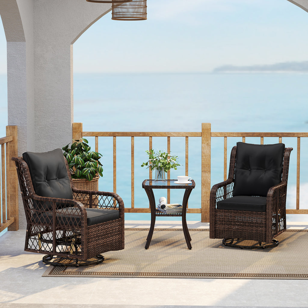 3 Pieces Patio Furniture Set PE Wicker Swivel Glider Chairs with