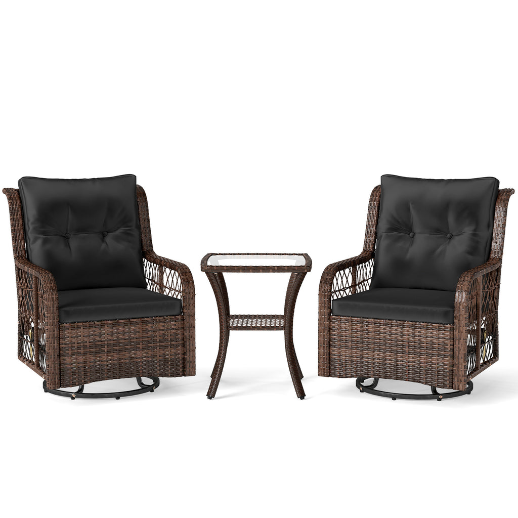 3 Pieces Patio Furniture Set PE Wicker Swivel Glider Chairs with