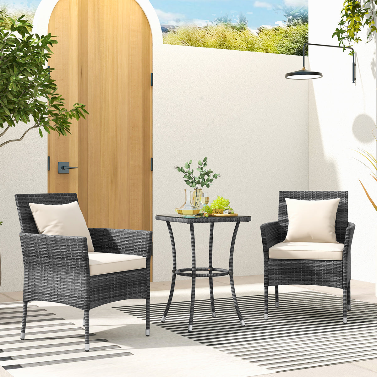 3 Pieces Patio Furniture Set with Cushioned Chairs and Tempered Glass