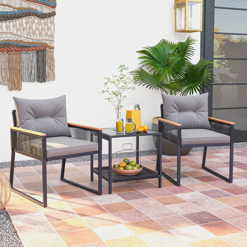 3 Pieces Patio Furniture Set with 2 Tier Coffee Table and Soft Seat