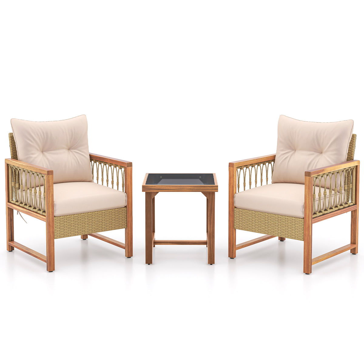 3-Piece Patio Furniture Set with Acacia Wood & Rattan - Brown