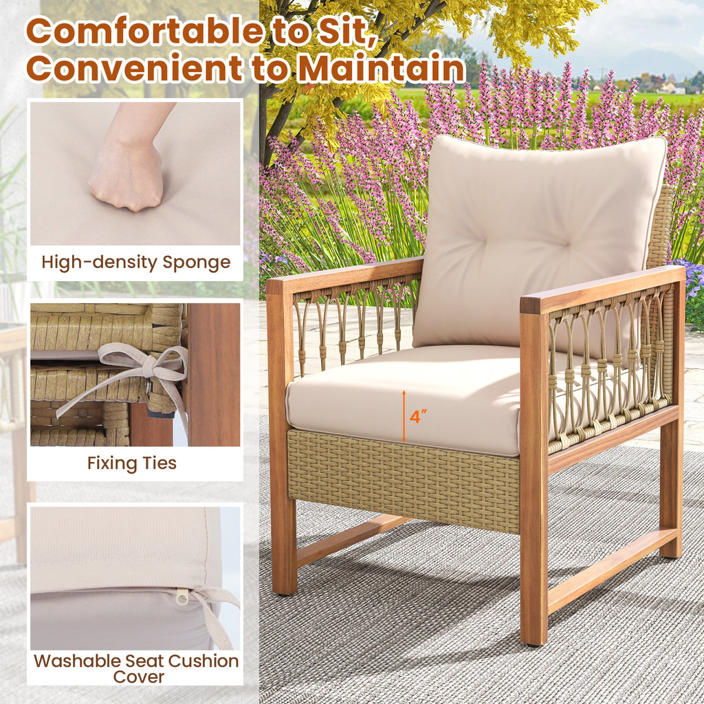 3-Piece Patio Furniture Set with Acacia Wood & Rattan - Brown