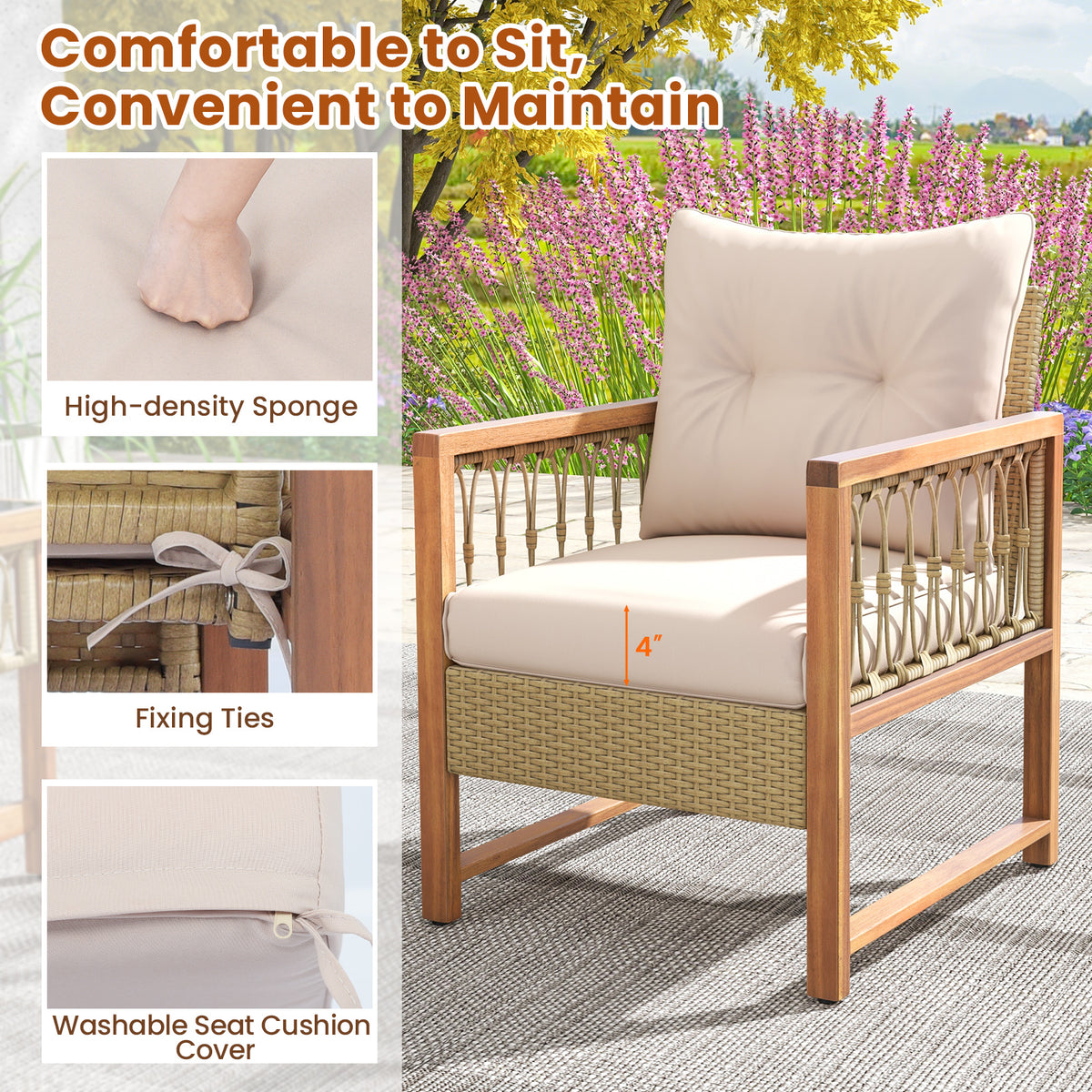 3-Piece Patio Furniture Set with Acacia Wood & Rattan - Brown