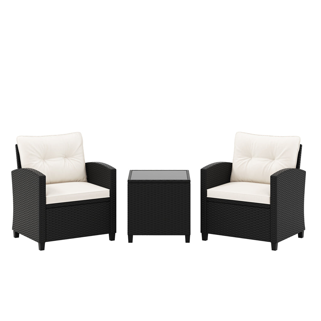 3 Pieces Patio Furniture Set with Tempered Glass Coffee Table