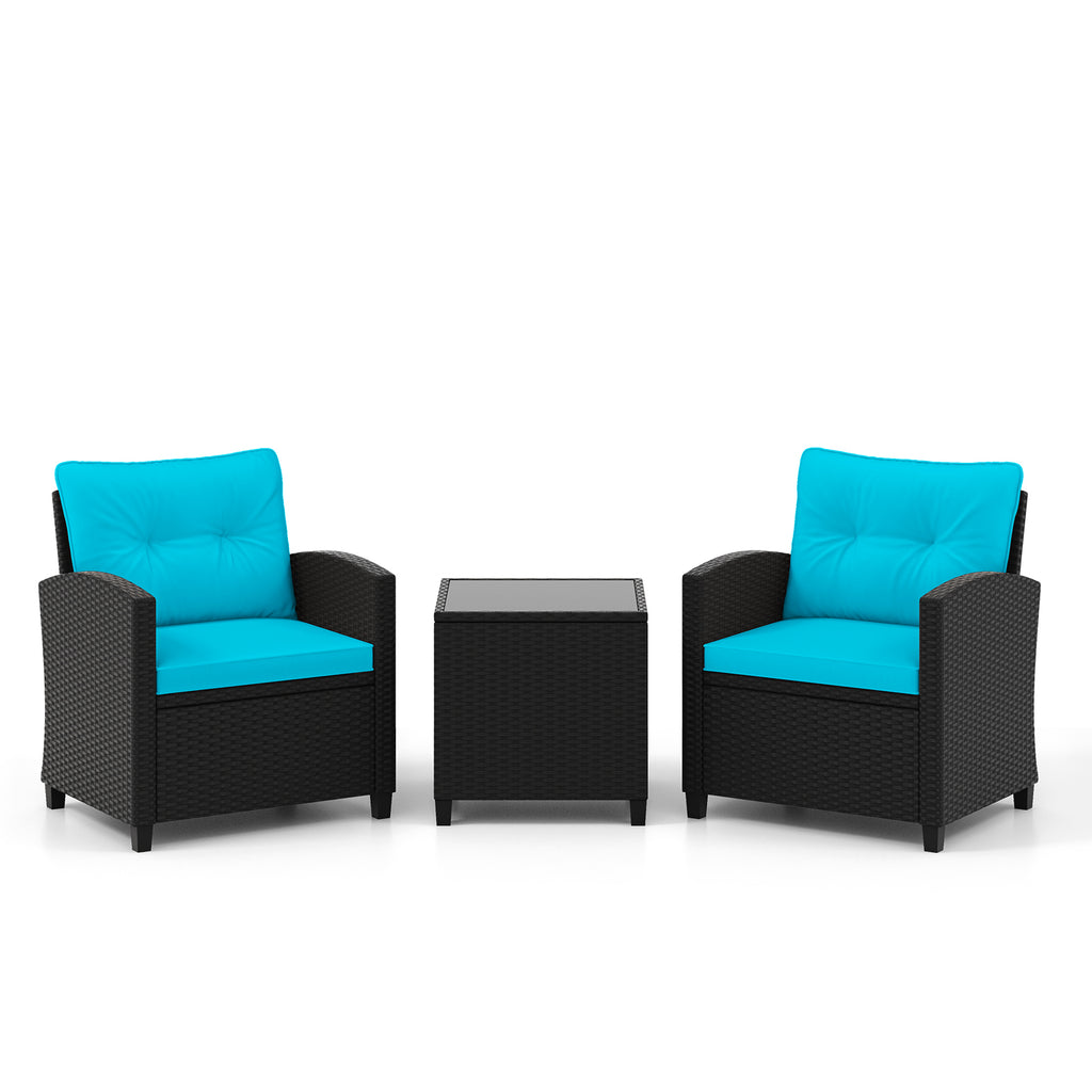 3 Pieces Patio Furniture Set with Tempered Glass Coffee Table