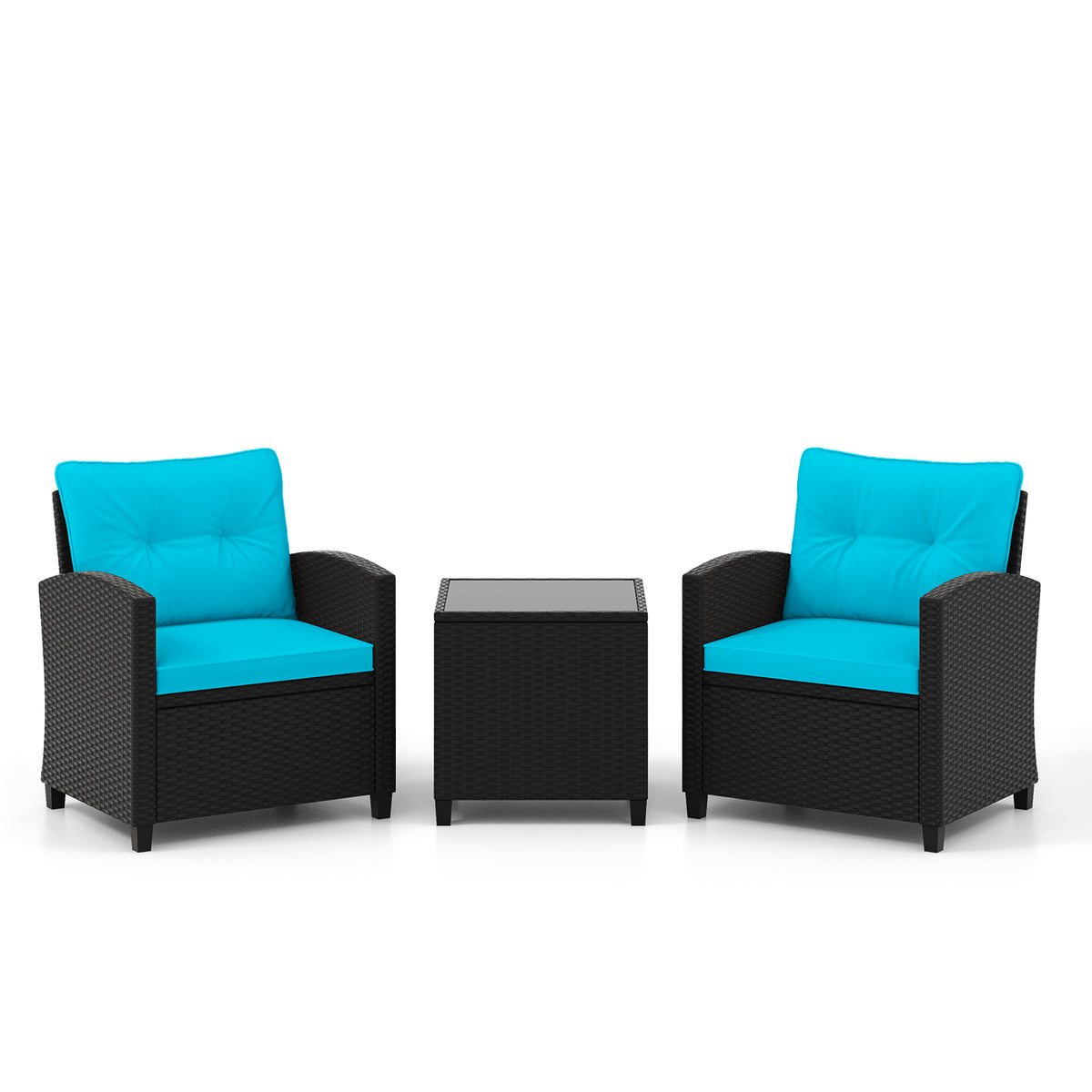 3 Pieces Patio Furniture Set with Tempered Glass Coffee Table