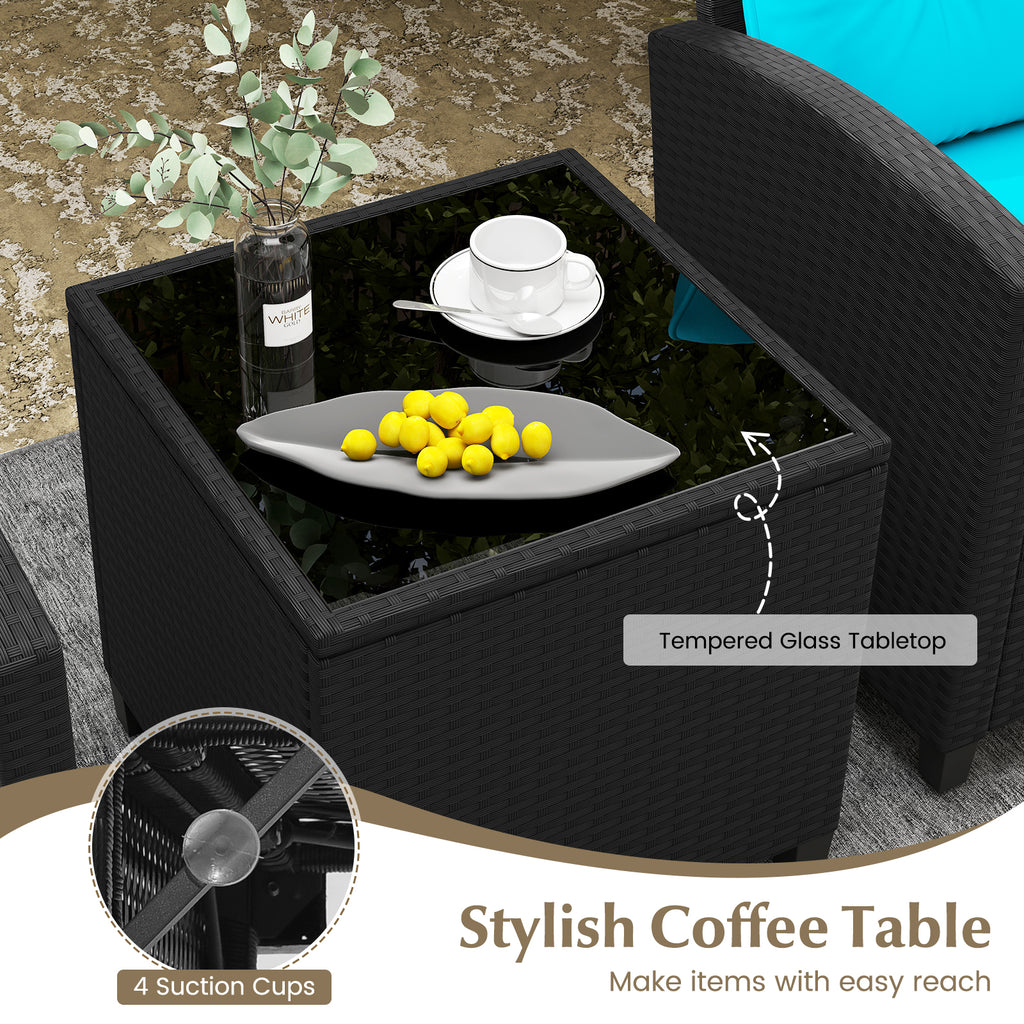 3 Pieces Patio Furniture Set with Tempered Glass Coffee Table