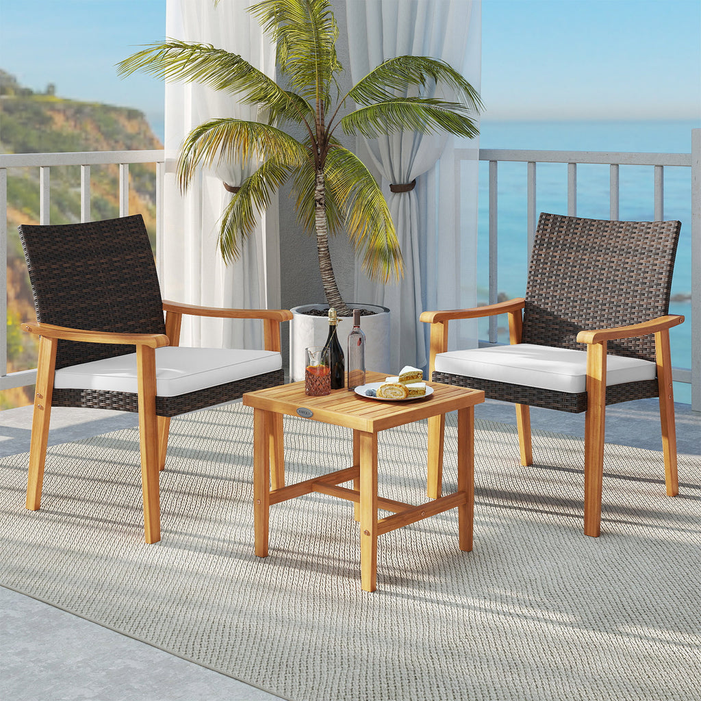 3-Piece Patio Conversation Set with Cushions - White