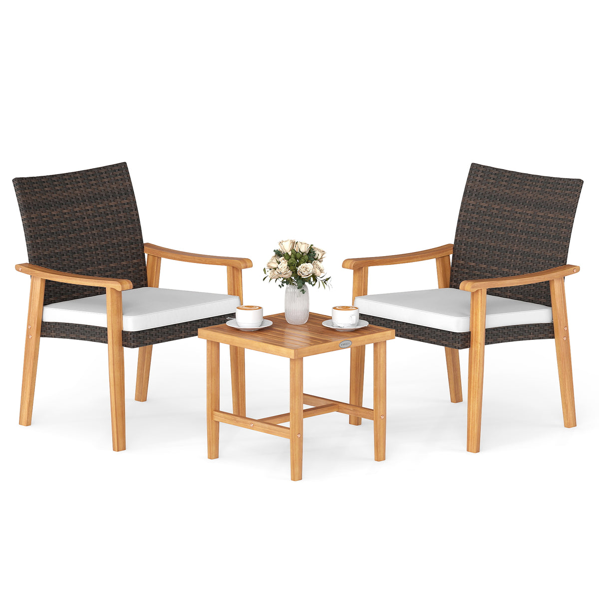 3-Piece Patio Conversation Set with Cushions - White