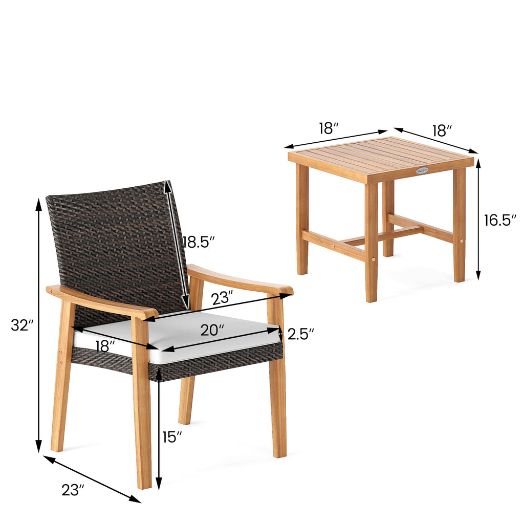 3-Piece Patio Conversation Set with Cushions - White