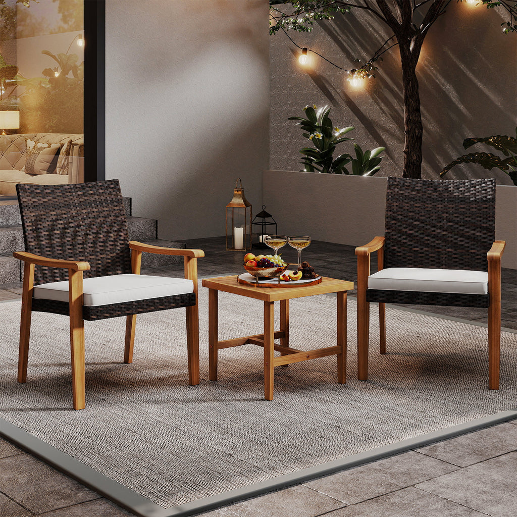 3-Piece Patio Conversation Set with Cushions - White