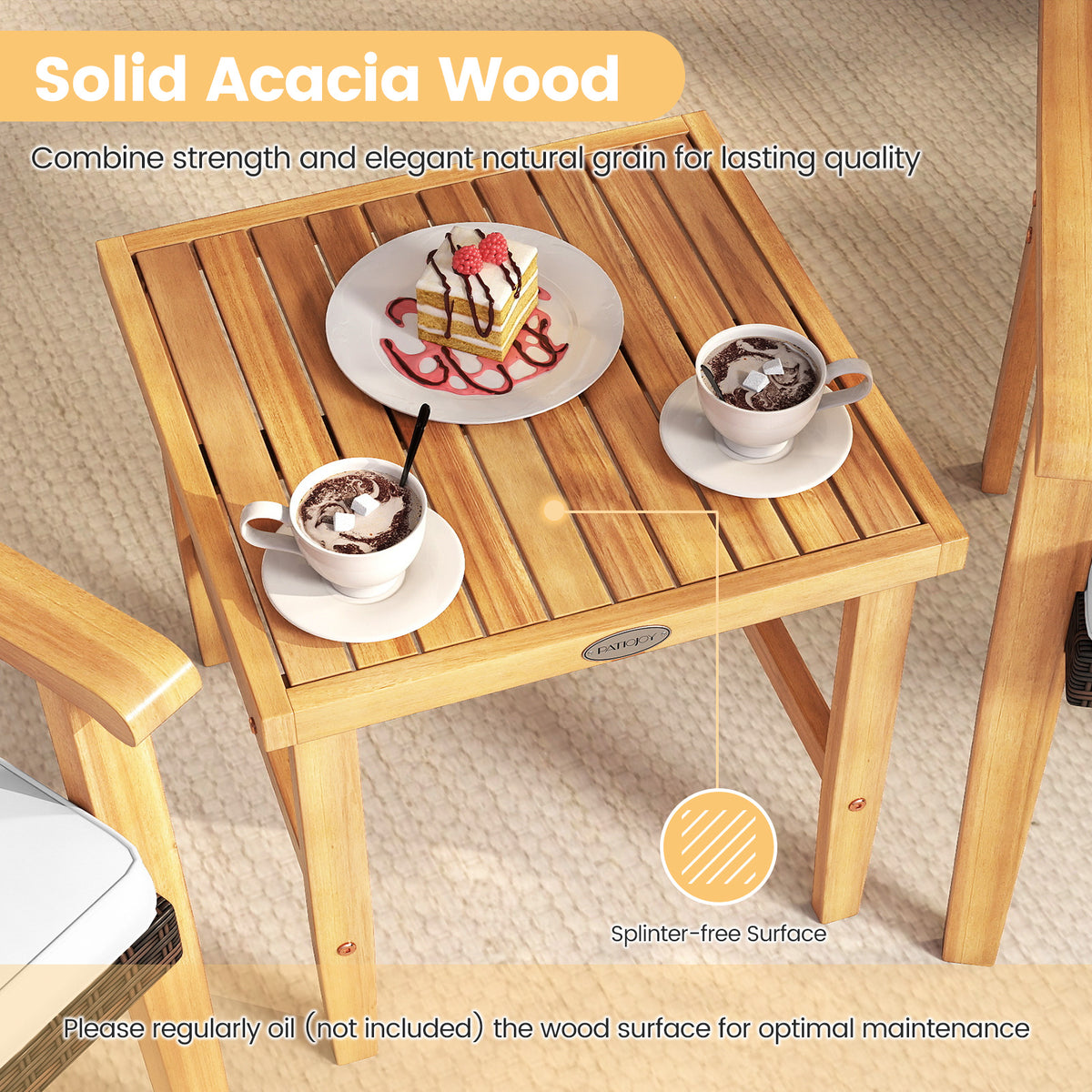 3-Piece Patio Conversation Set with Cushions - White