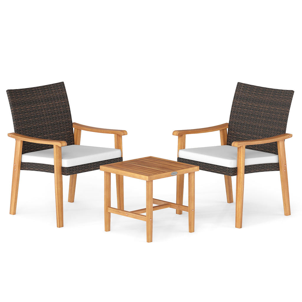 3-Piece Patio Conversation Set with Cushions - White