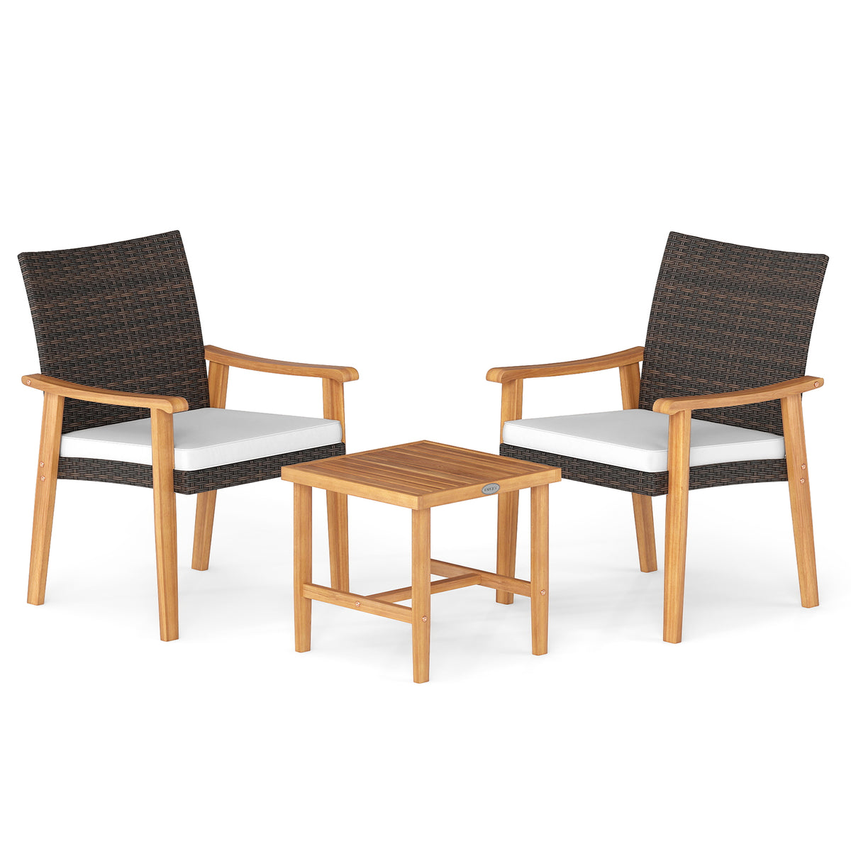 3-Piece Patio Conversation Set with Cushions - White