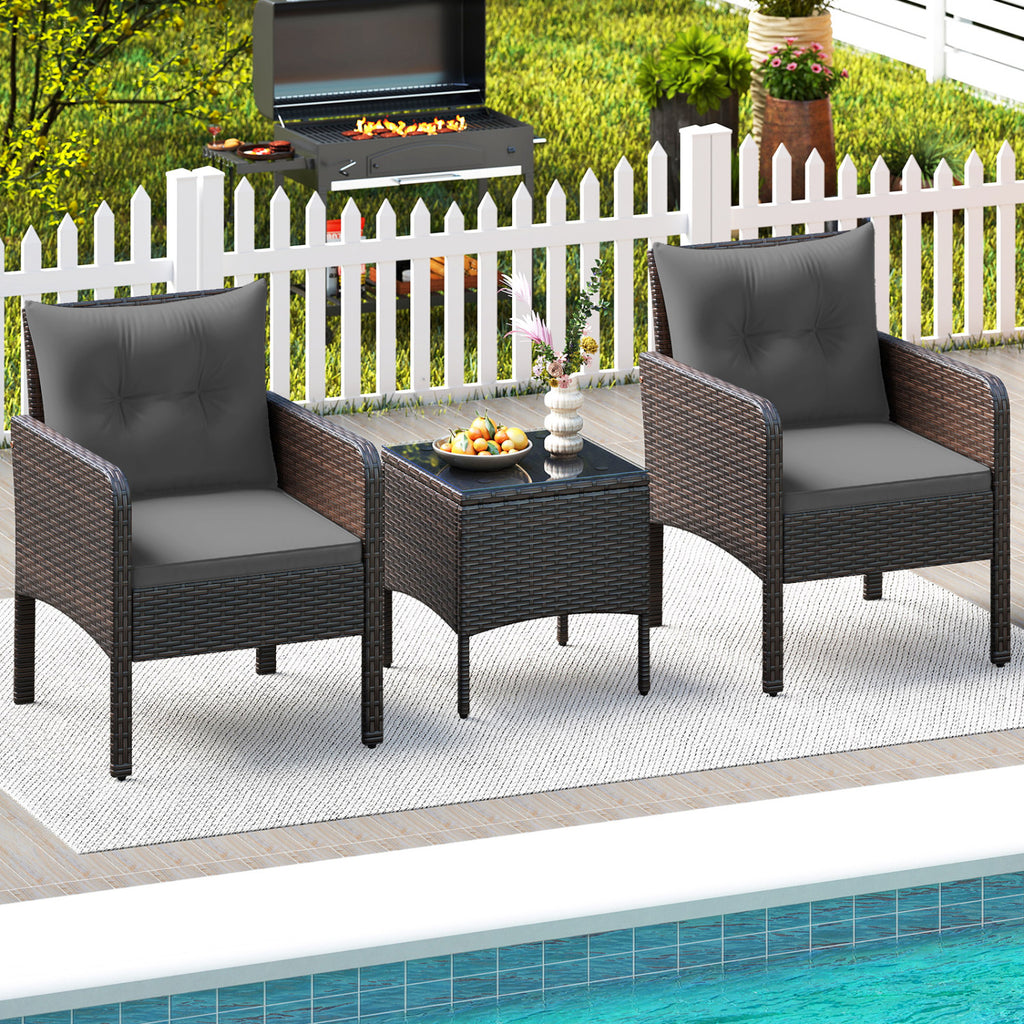 3 Pieces Patio PE Wicker Furniture Set with Cushions for Porch and