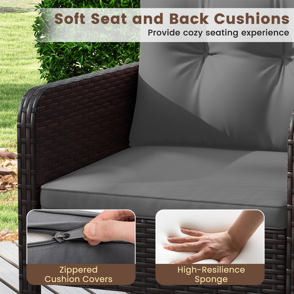 3 Pieces Patio PE Wicker Furniture Set with Cushions for Porch and
