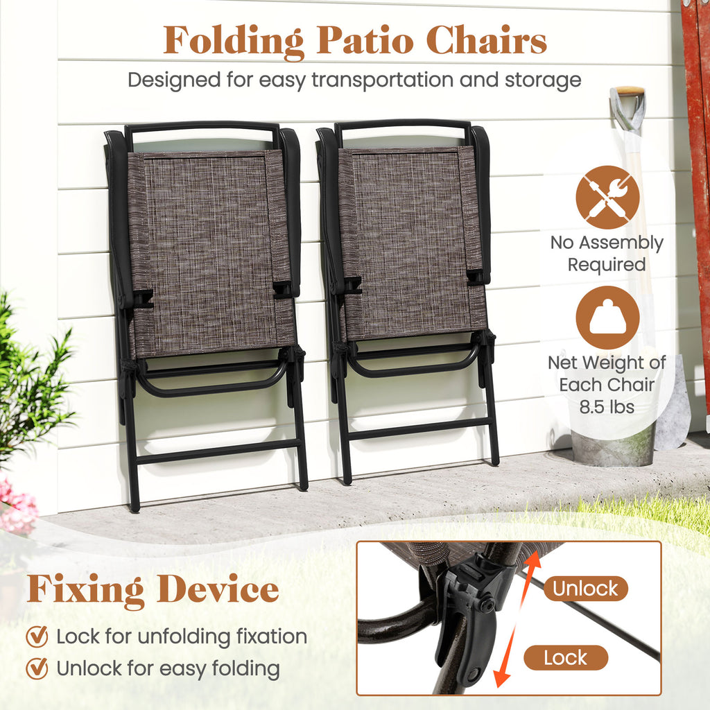 3 Pieces Patio Round Table and Folding Chairs Set with Rippled