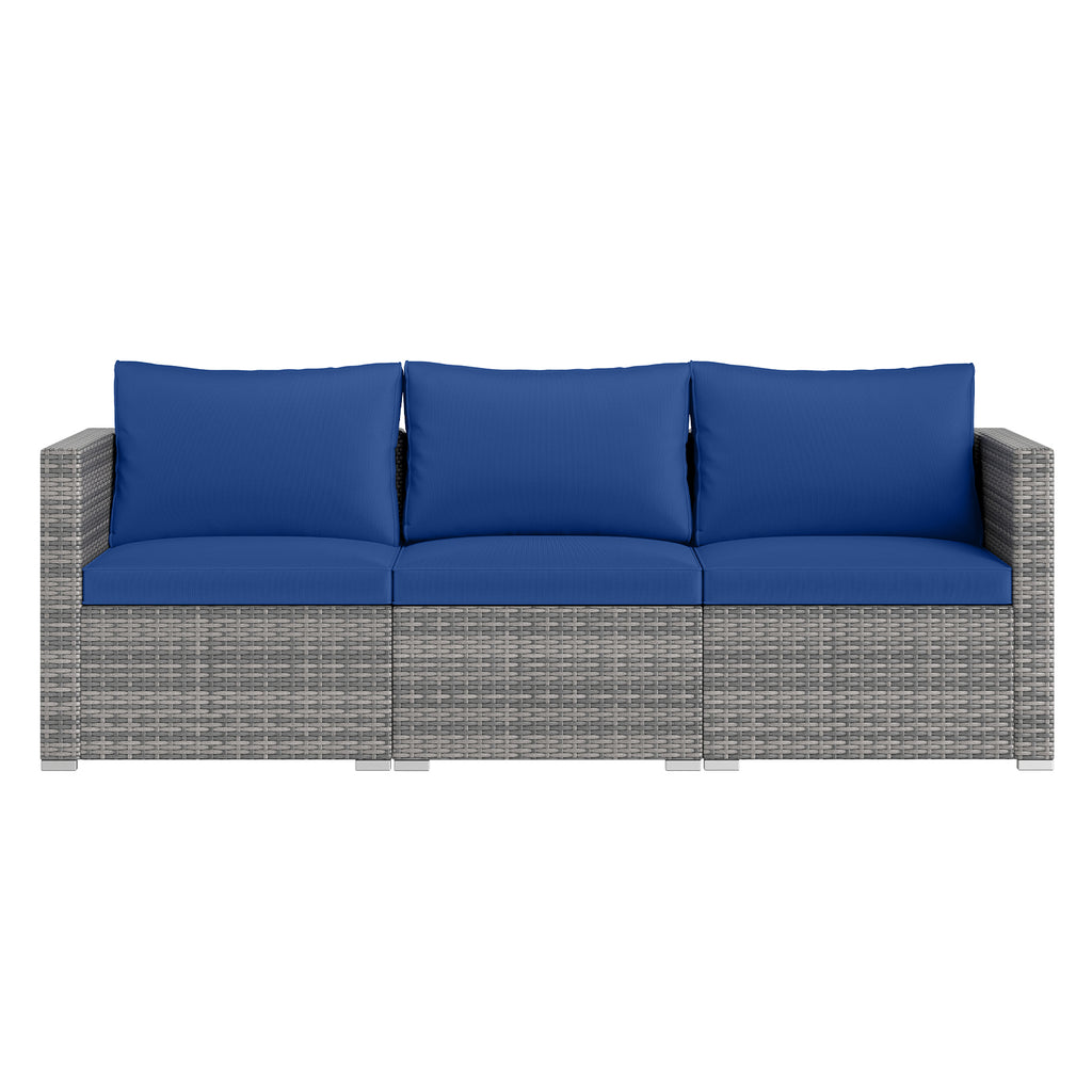 3-Piece Patio Sectional Sofa Set, PE Rattan - Mix Gray & Navy