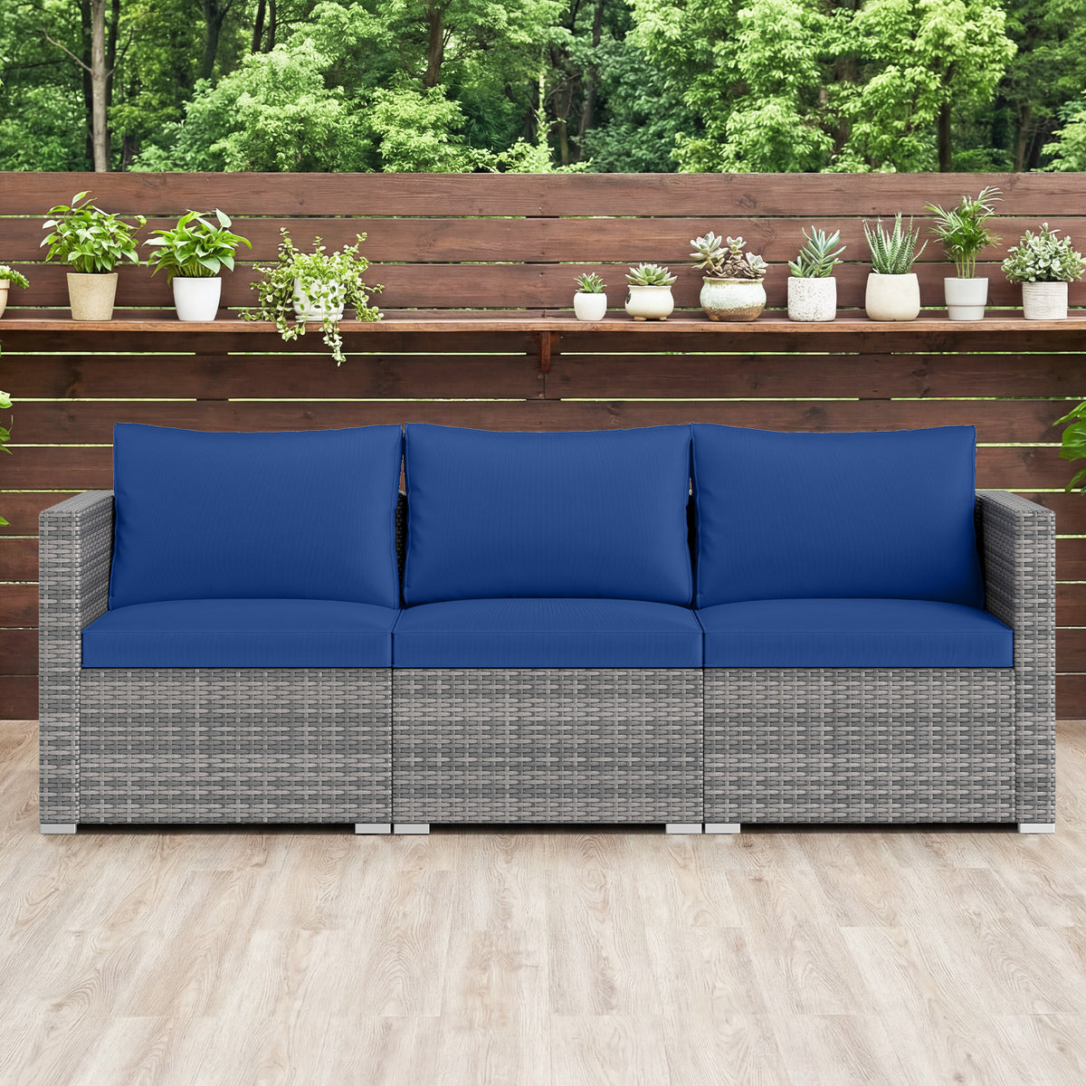 3-Piece Patio Sectional Sofa Set, PE Rattan - Mix Gray & Navy