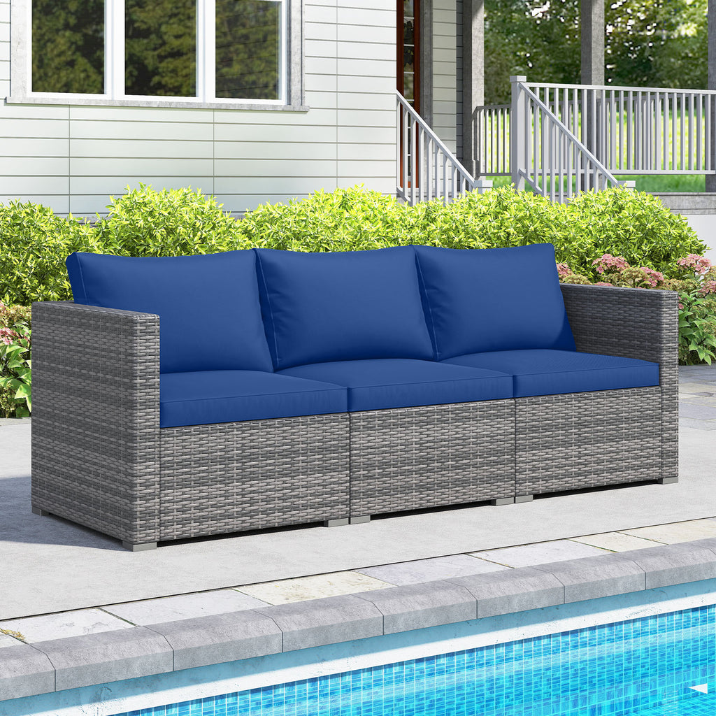 3-Piece Patio Sectional Sofa Set, PE Rattan - Mix Gray & Navy