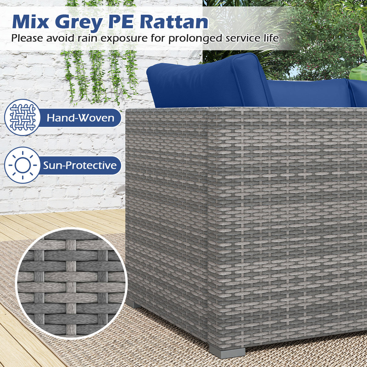3-Piece Patio Sectional Sofa Set, PE Rattan - Mix Gray & Navy