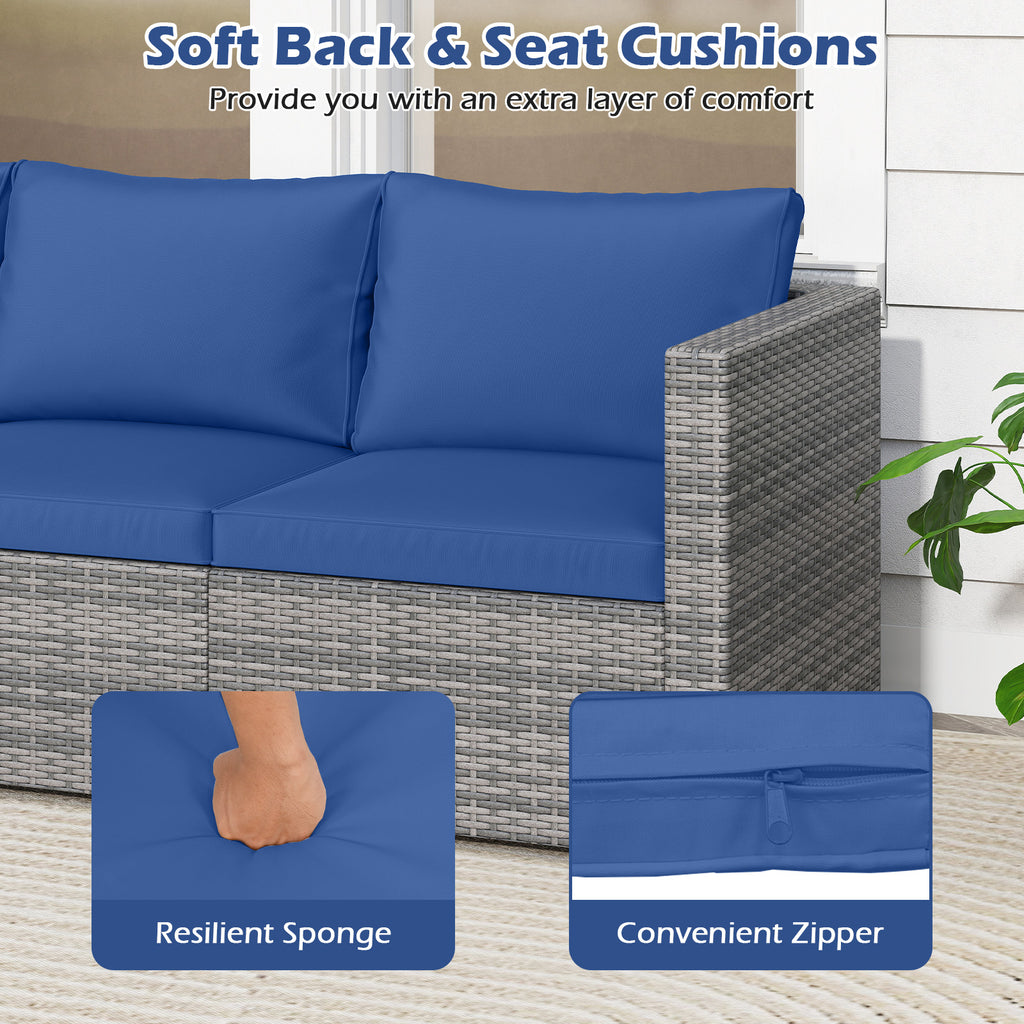 3-Piece Patio Sectional Sofa Set, PE Rattan - Mix Gray & Navy
