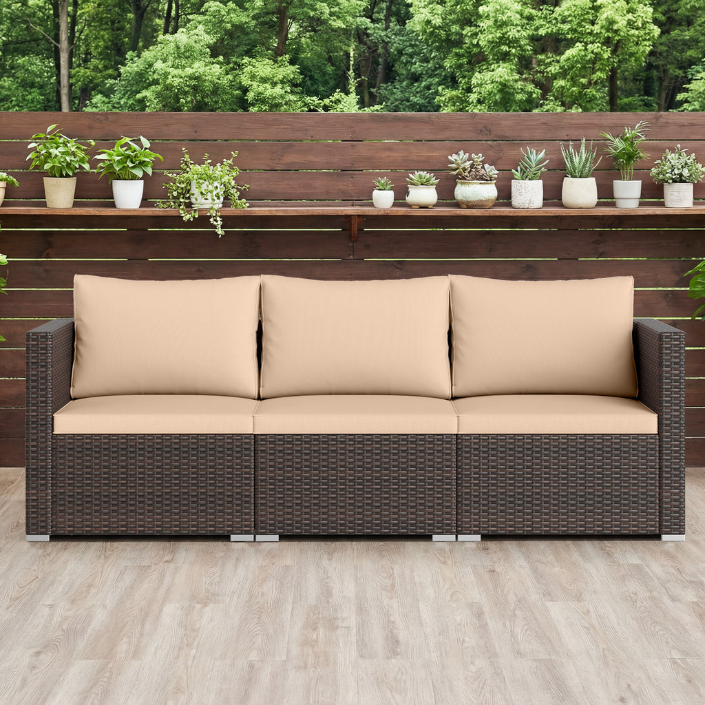 3-Piece Outdoor Sectional Sofa Set - Mix Brown, Beige