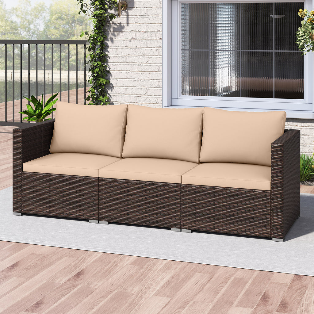 3-Piece Outdoor Sectional Sofa Set - Mix Brown, Beige