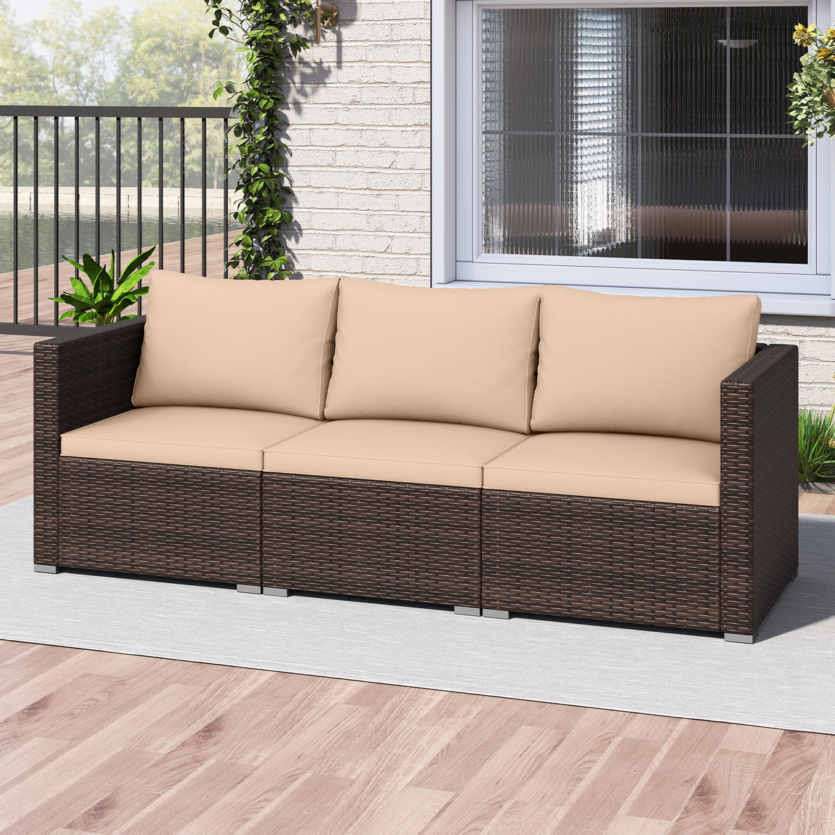 3-Piece Outdoor Sectional Sofa Set - Mix Brown, Beige