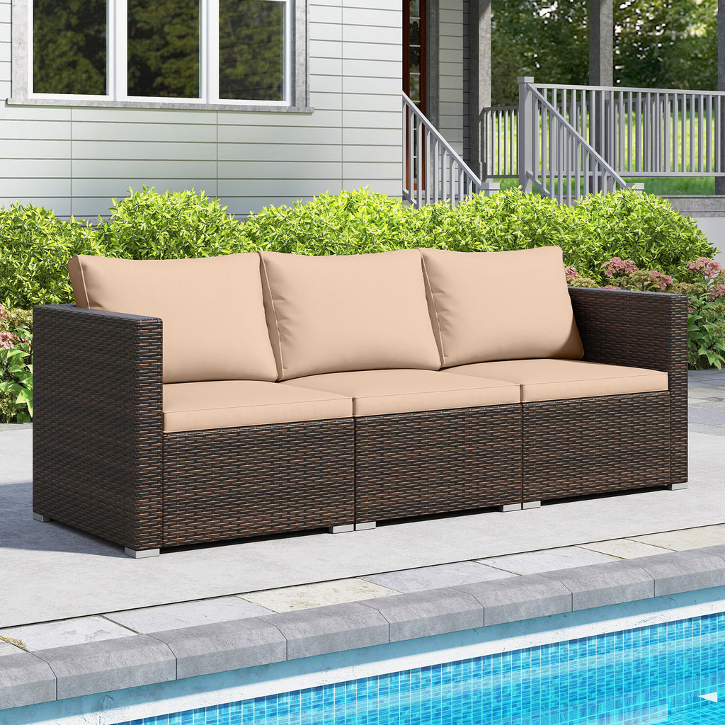 3-Piece Outdoor Sectional Sofa Set - Mix Brown, Beige