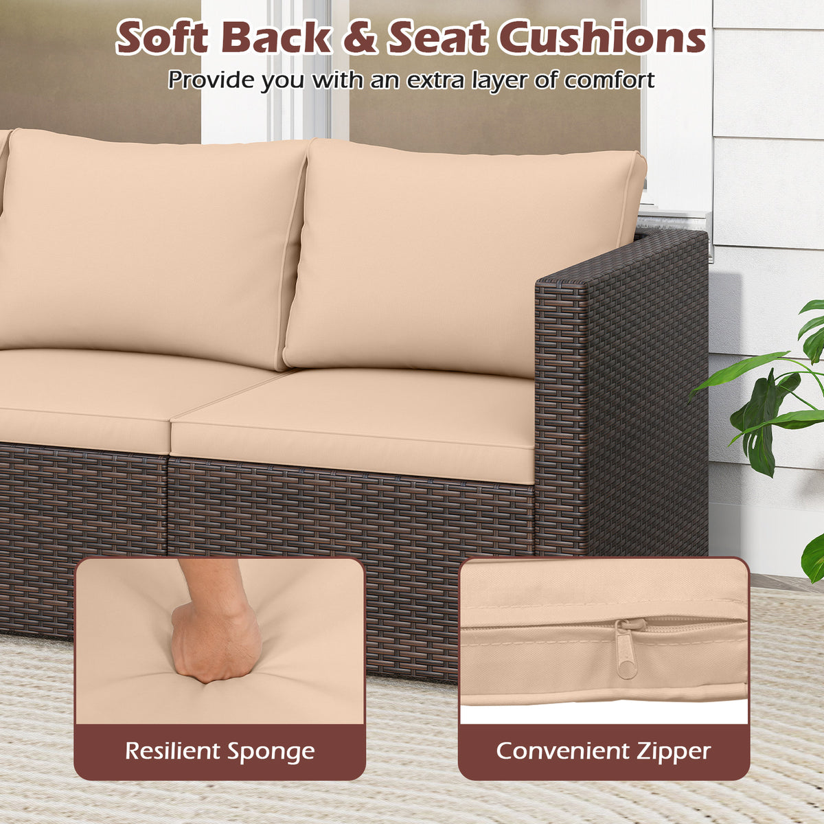 3-Piece Outdoor Sectional Sofa Set - Mix Brown, Beige