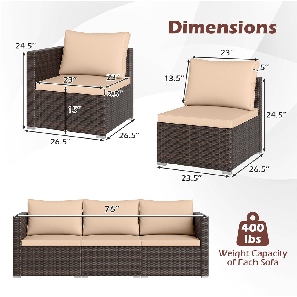 3-Piece Outdoor Sectional Sofa Set - Mix Brown, Beige